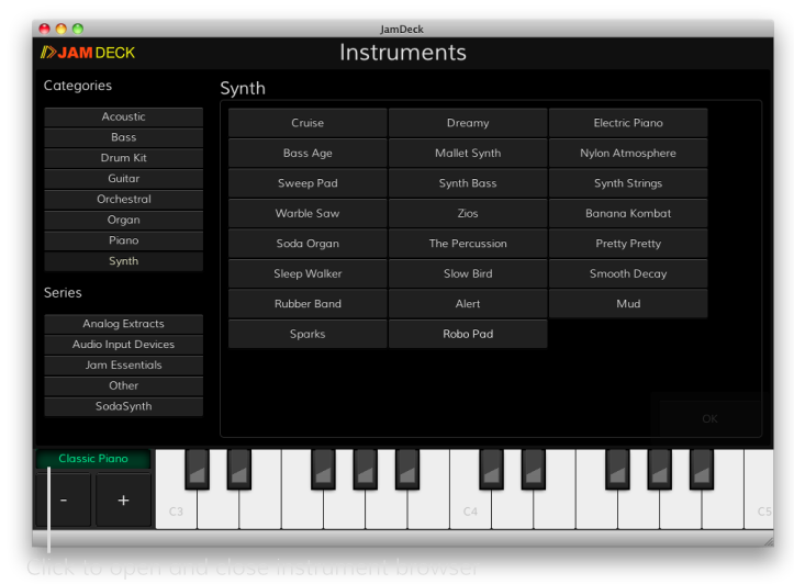 The JamDeck Instrument Browser